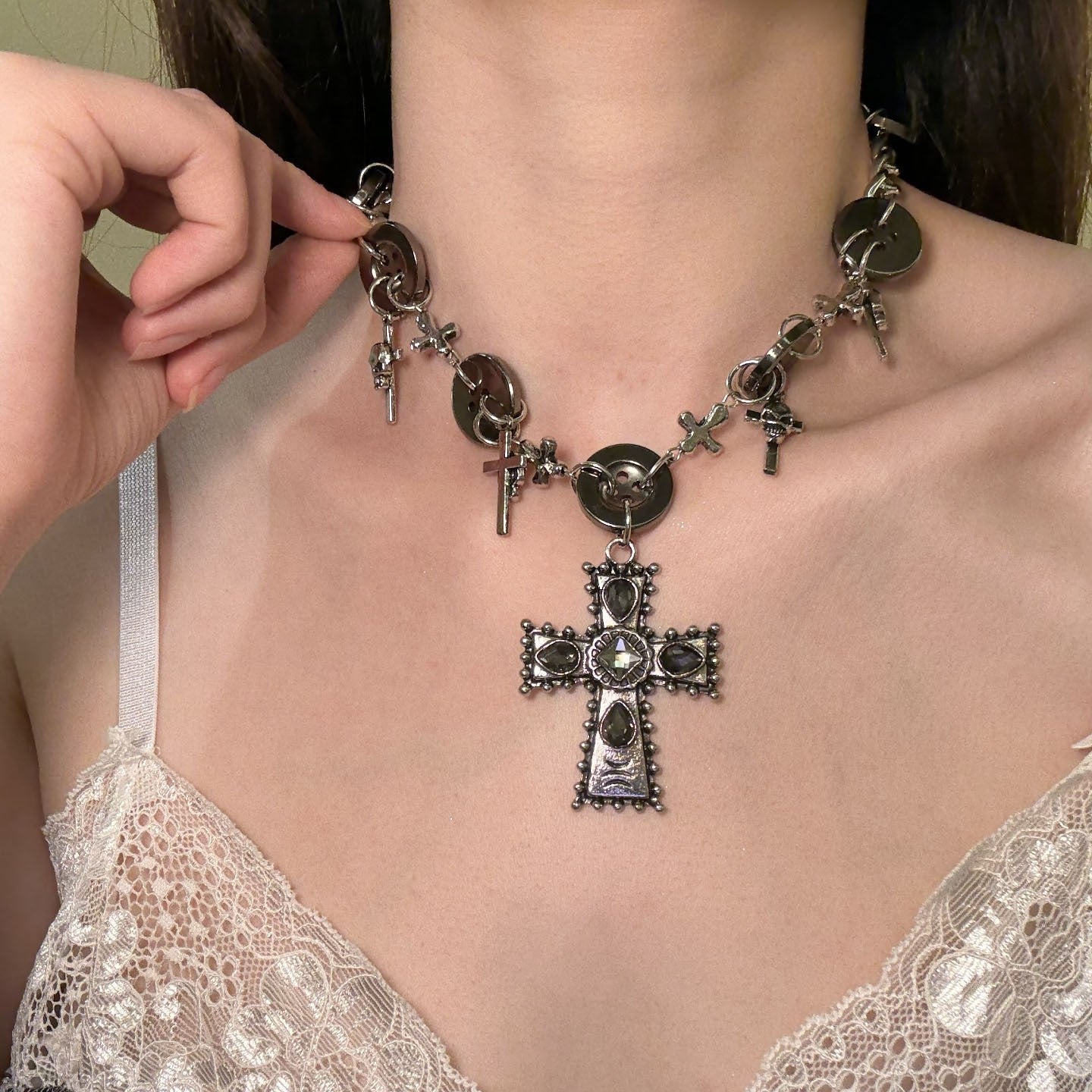 Wholesale Style Heavy-Duty Cross Button cross necklace