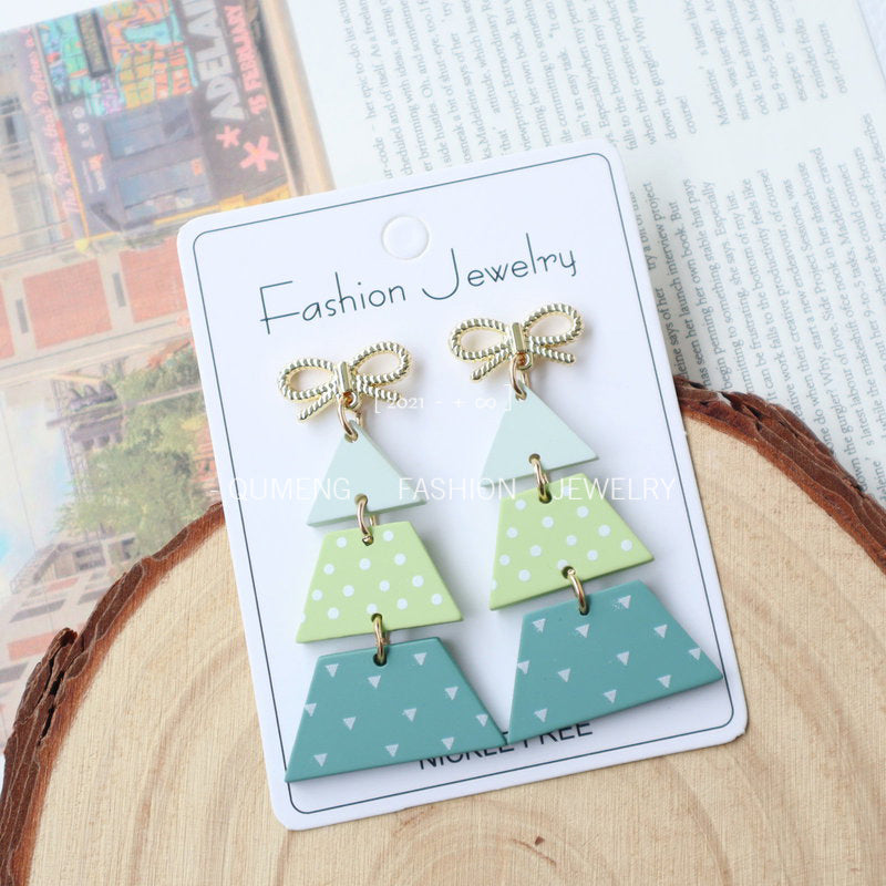 Wholesale Acrylic Christmas Tree Polymer Clay Painted Polka Dot Earrings