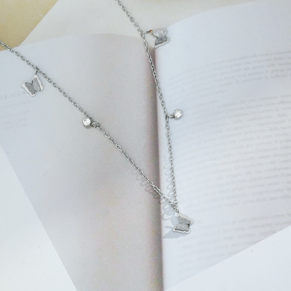 Wholesale Chic Diamond Butterfly Necklace Titanium Steel Clavicle Chain Fashion Accessory