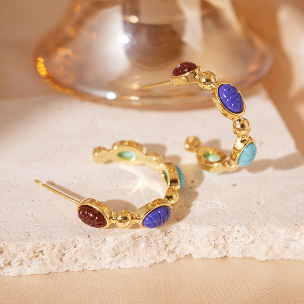 Wholesale Real Gold Electroplated Color Oval Earrings