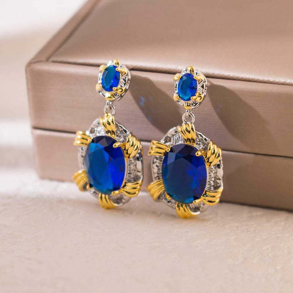 Wholesale  Blue Geometric Zircon Earrings