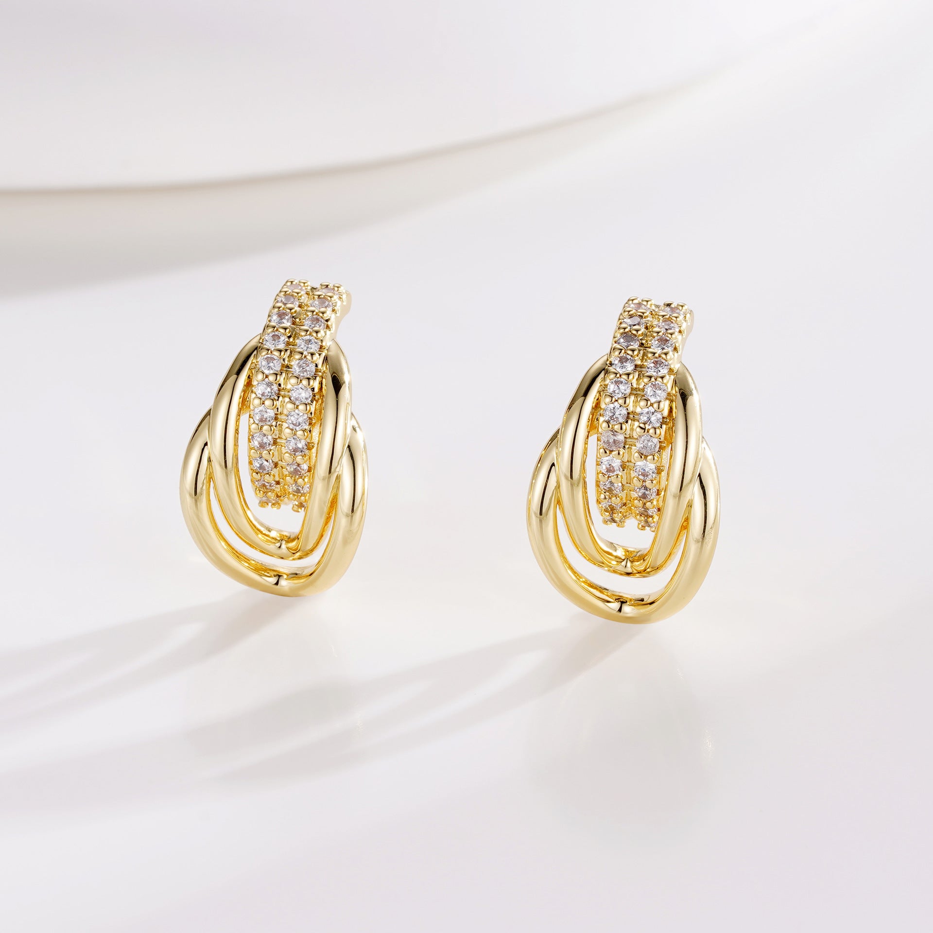 Wholesale Copper Plated Real Gold Inlaid Zircon Silver Needle Earrings