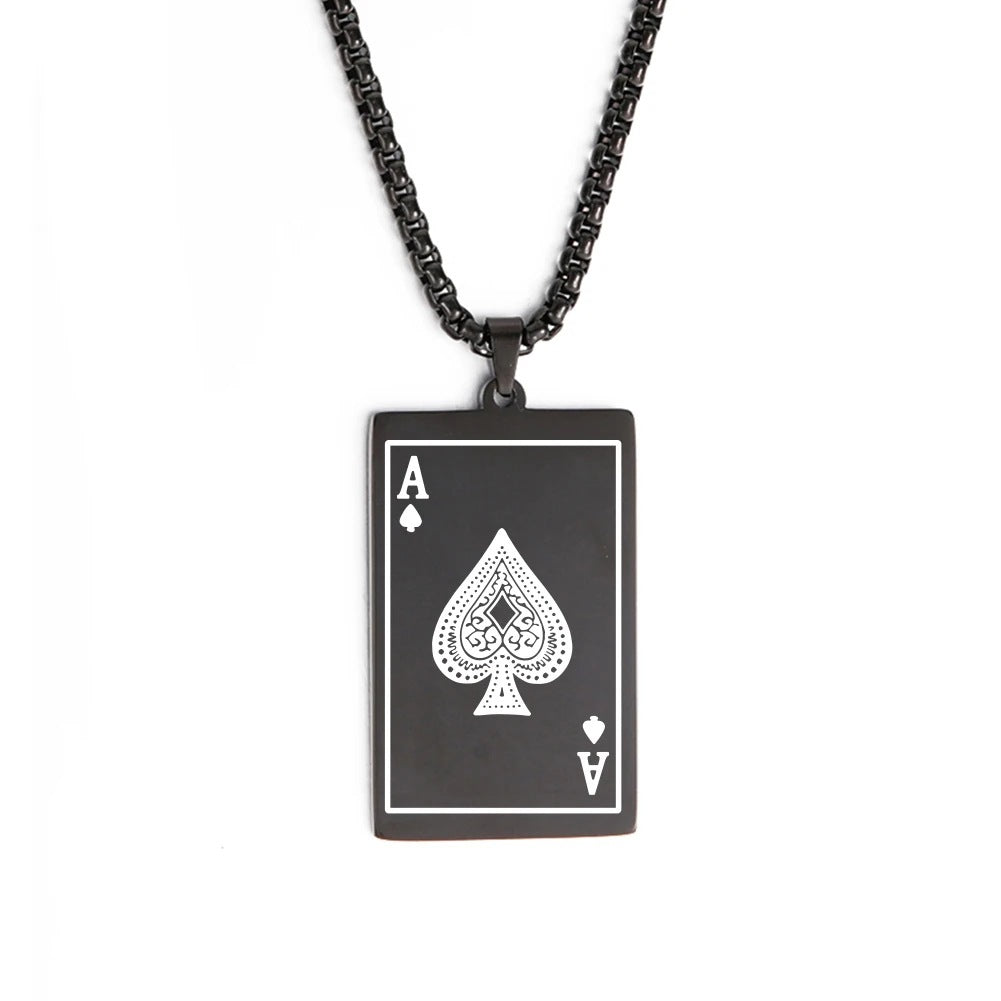 Wholesale Stainless Steel Ace of Spades Playing Card Pendant Men's Necklace ACC-NE-GeXiang008