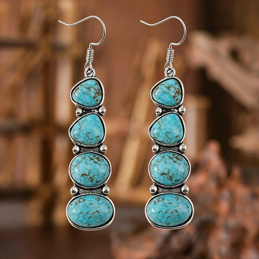 Wholesale Bohemian Retro Turquoise Tassel Drop Earrings - Trendy Jewelry Accessory for Party Gift Boutique