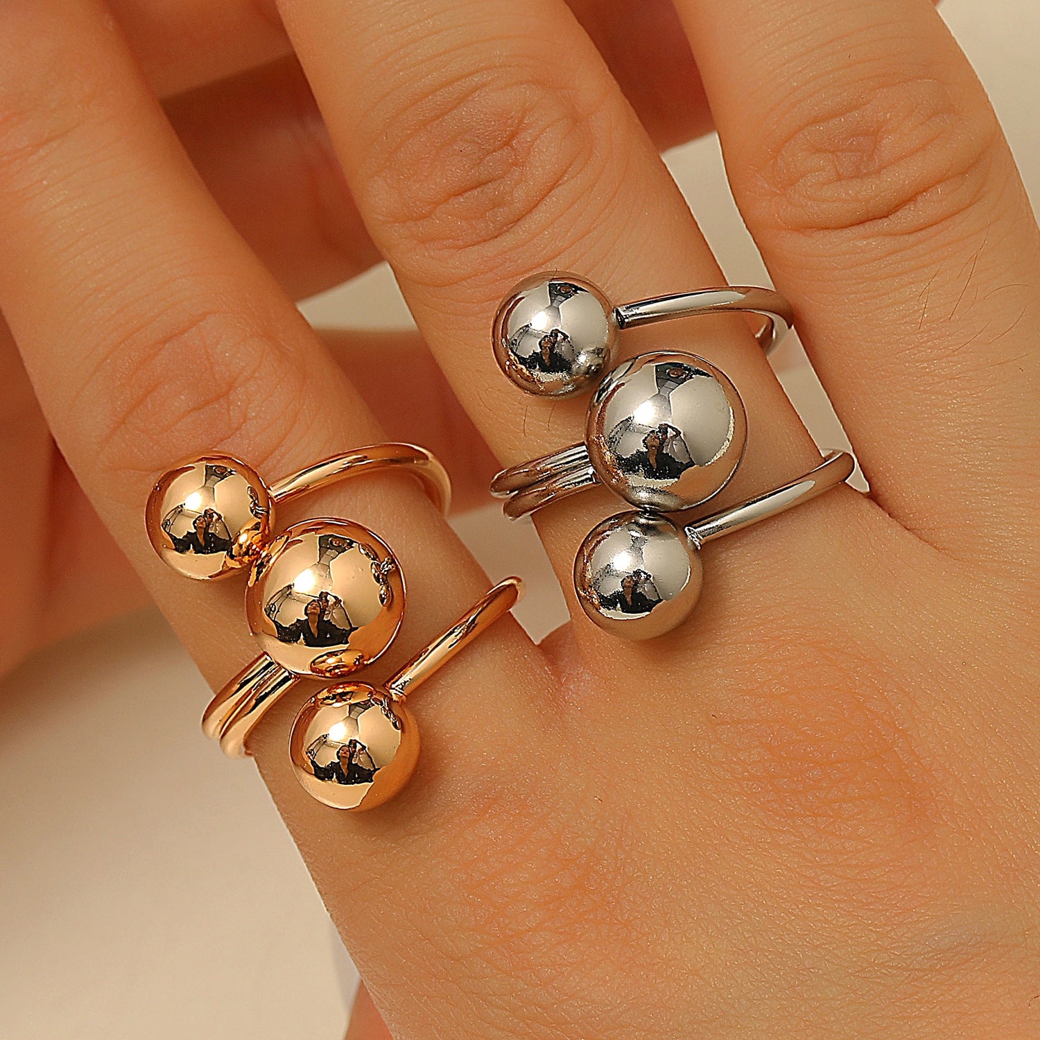 Wholesale Cross Bead Geometric Ball Ring