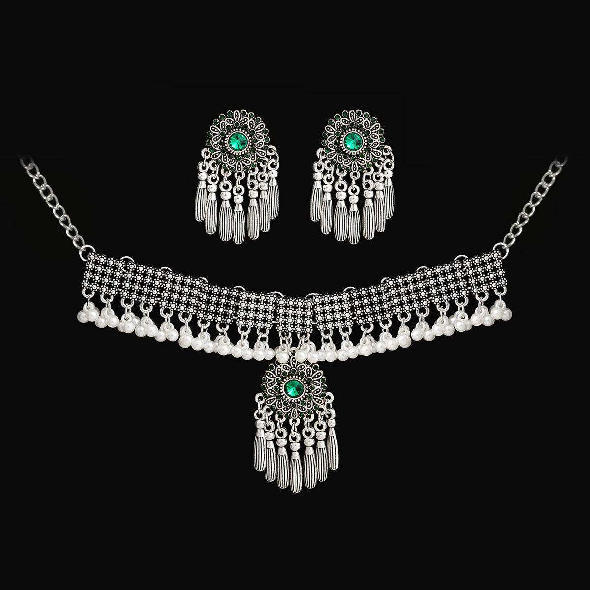 Wholesale  Metal Necklace Earrings suit  Retro Court French Pearl Water Drops Exaggerated Jewelry