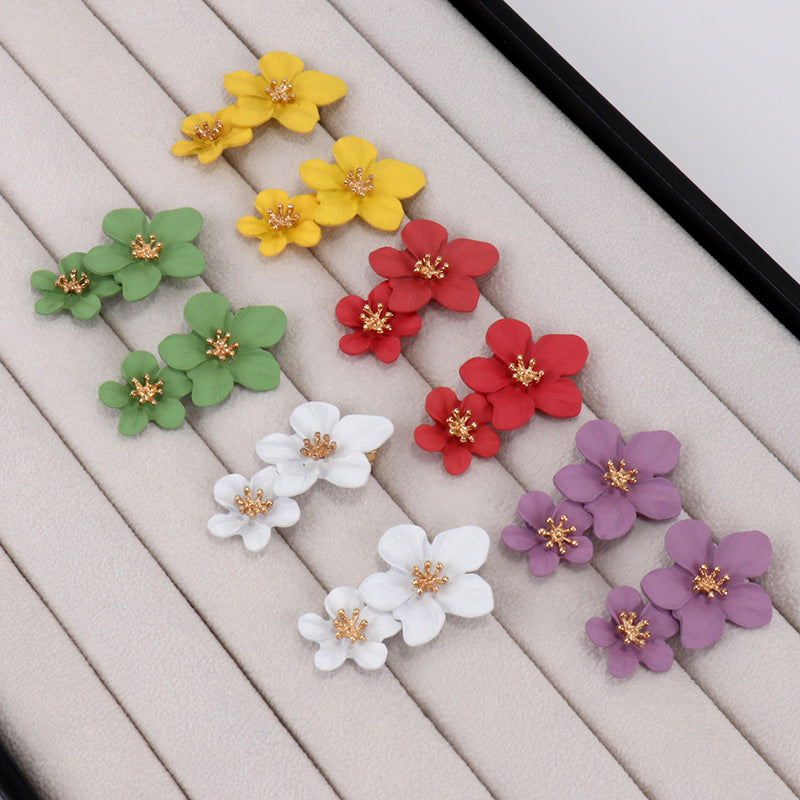 Wholesale Multicolor Double Flower Earrings