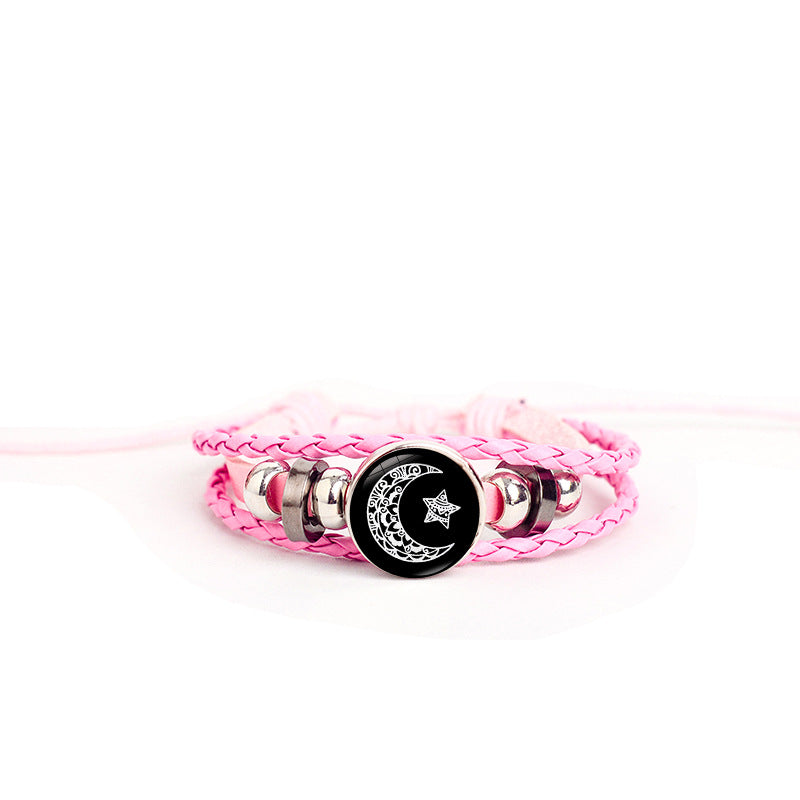 Wholesale Sun and Moon Lovers Retro Punk Multi-layer Beaded Braided Leather Bracelet
