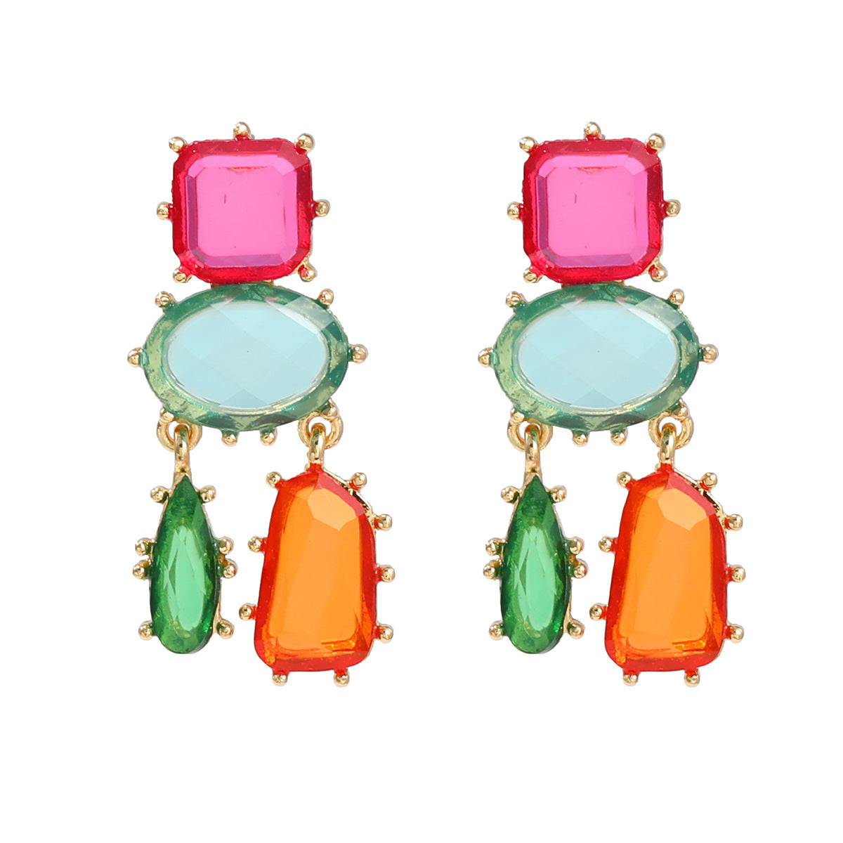 Wholesale colored diamond earrings multi-layer geometric color matching earrings