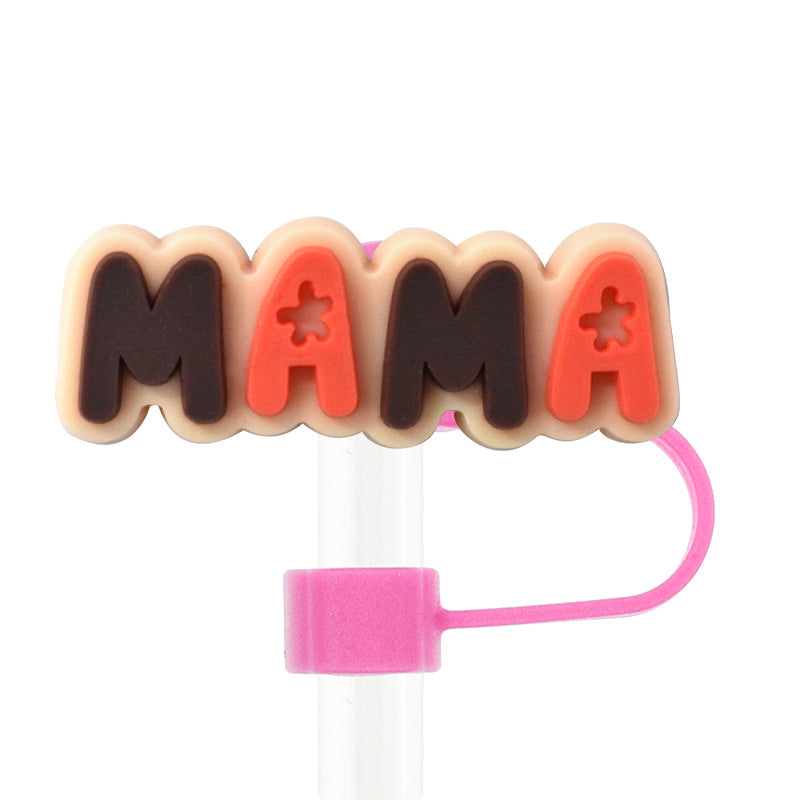 Wholesale Random 10mm 100pcs Mother's Day Straw Tube Cap Soft Glue Straw Decoration Straw Cover ACC-SCR-RYY030