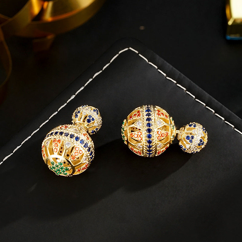 Wholesale light luxury double-sided hollow-out front and rear ball earrings