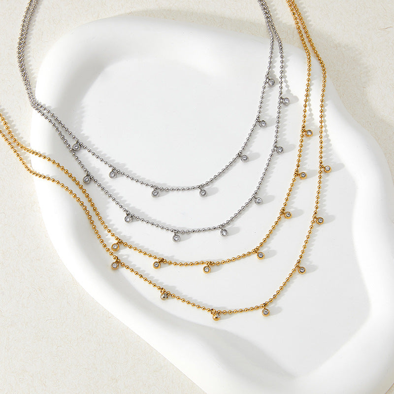 Wholesale Stainless steel Double-layer stacked zircon necklace