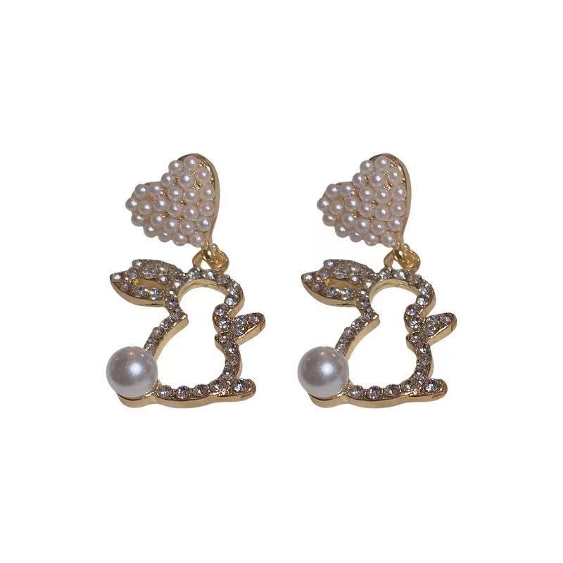 Wholesale Silver Needle Diamond Cute Bunny Easter Earrings