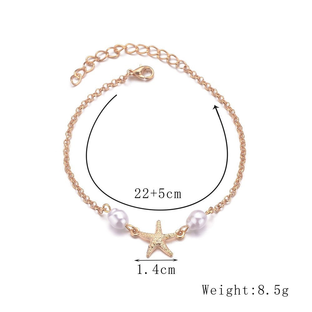 Wholesale Bohemian alloy starfish shaped pearl anklet