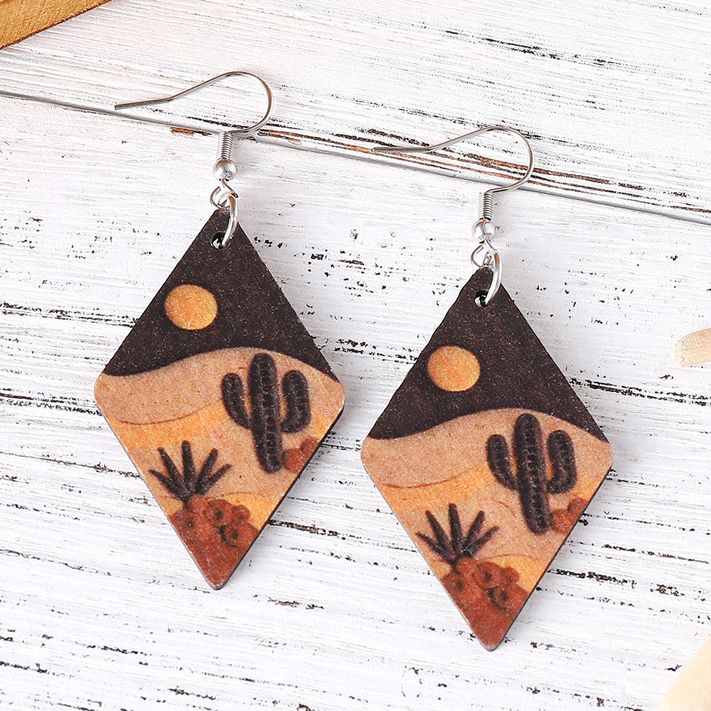 Wholesale Desert Cactus Sunrise Sunset Geometric Diamond Earrings