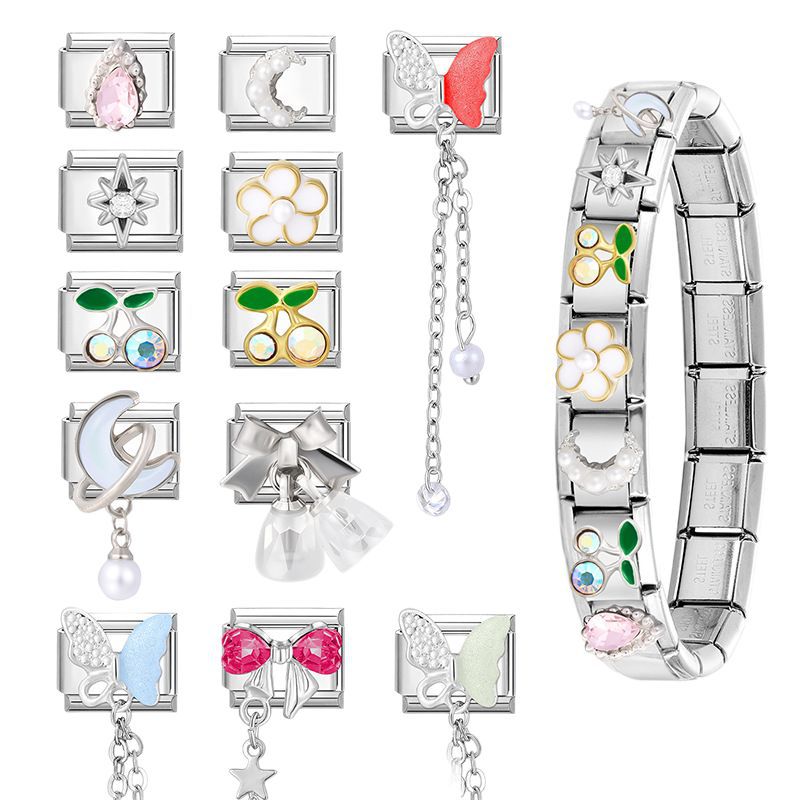 Wholesale Italian Charm Bracelet 9mm DIY Splicing Butterfly Patch Stainless Steel Composable Bracelet