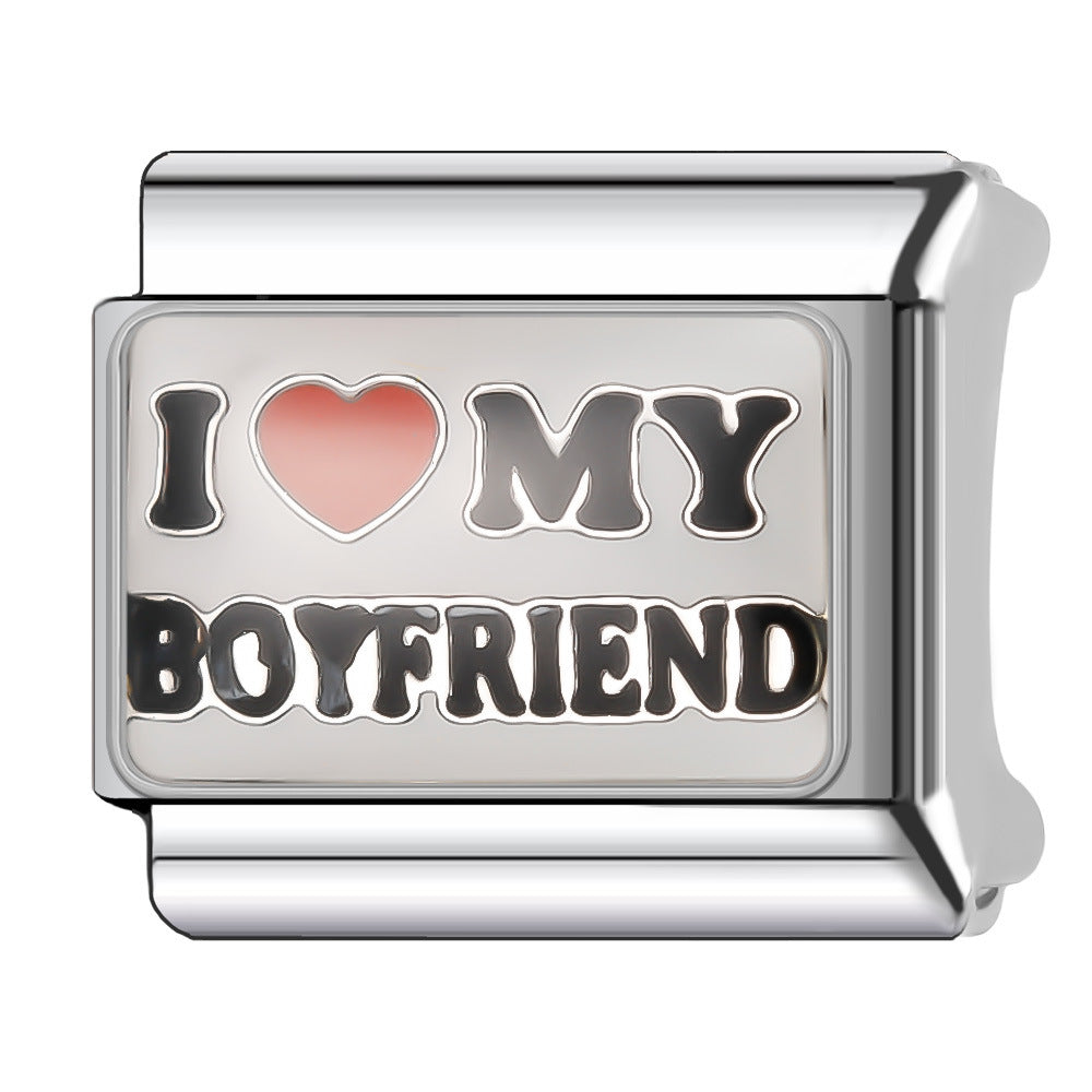 Wholesale Italian Charm Bracelet 9mm DIY Splicing English Series Stainless Steel Composable Bracelet