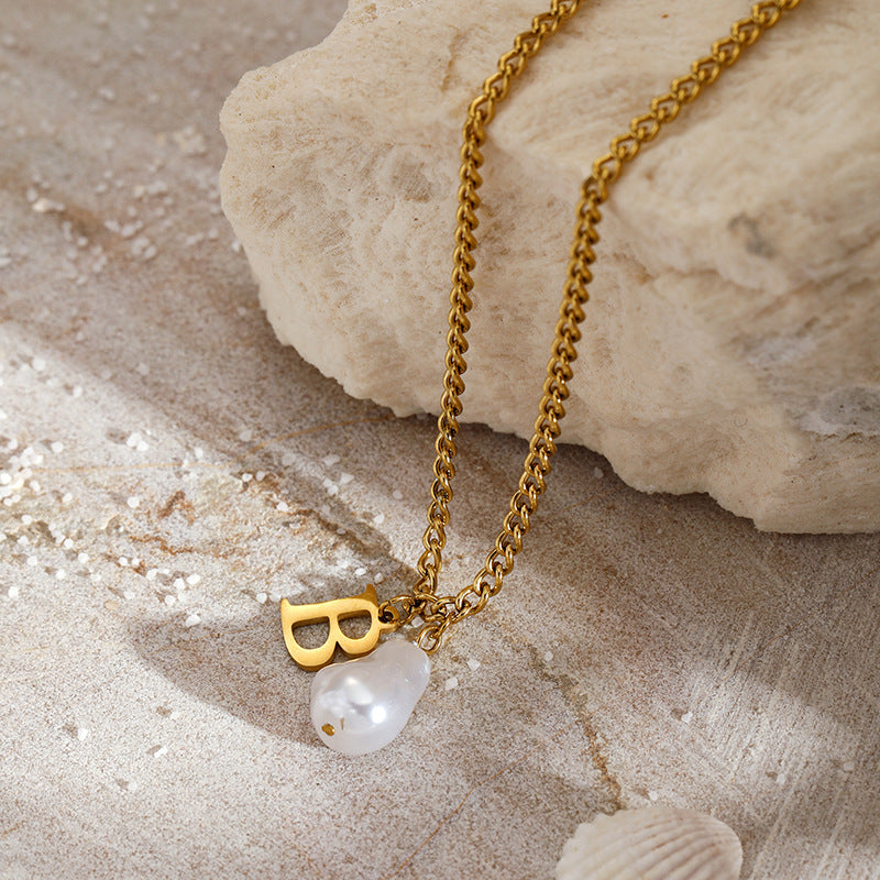 Wholesale Pearl 26 Letters Stainless Steel Necklaces ACC-NE-YunHe003