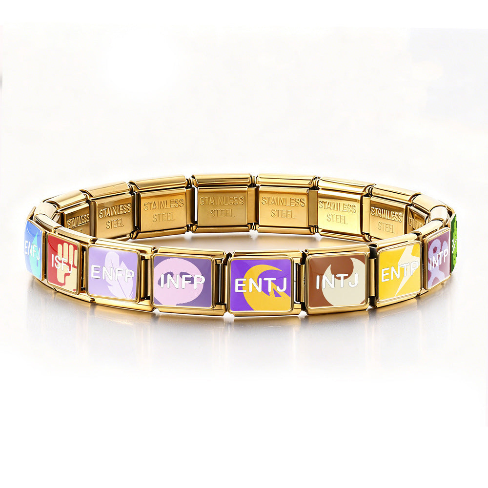 Wholesale Stainless Steel MBTI Personality Modular Bracelet,  Trendy DIY Detachable Jewelry Accessory for Everyday Wear