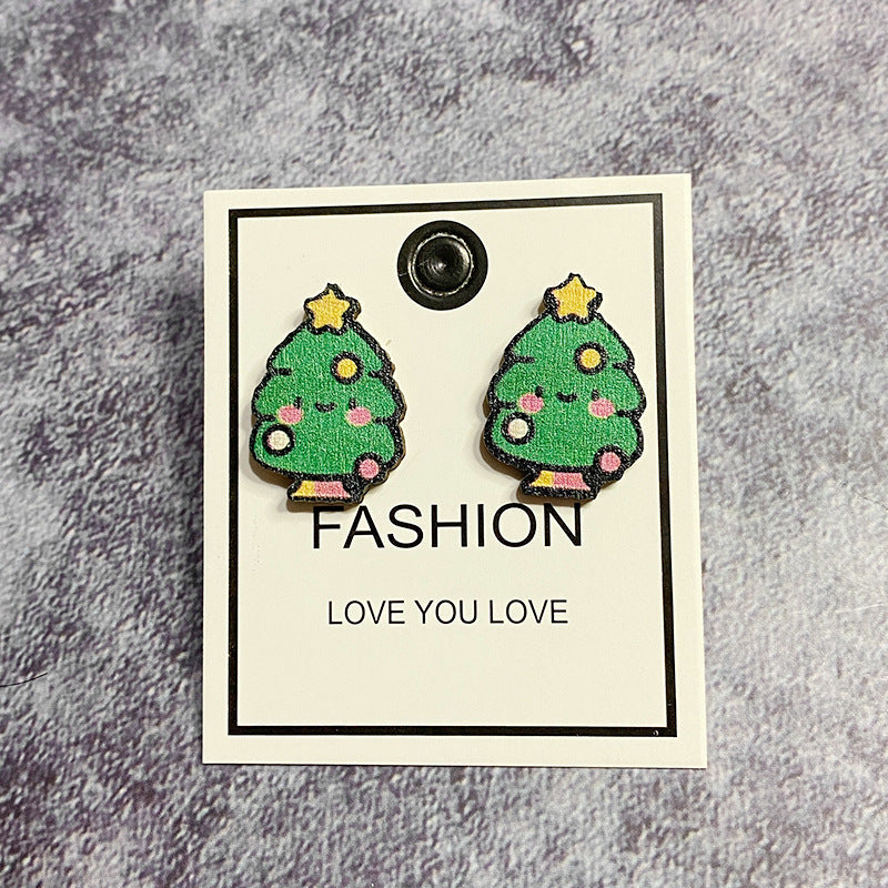 Wholesale wood Christmas tree snowman earrings