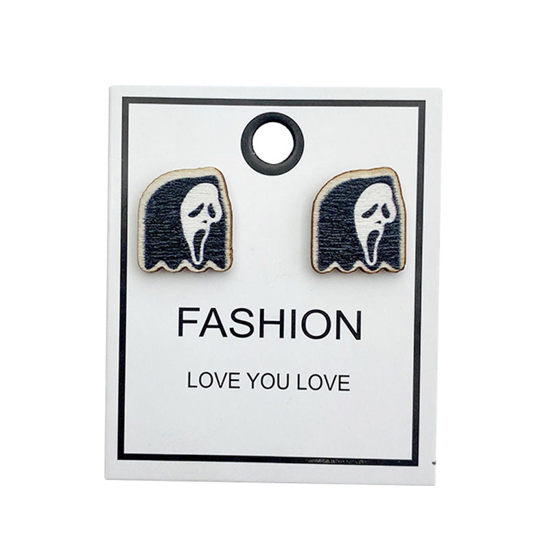 Wholesale Halloween wooden stud earrings