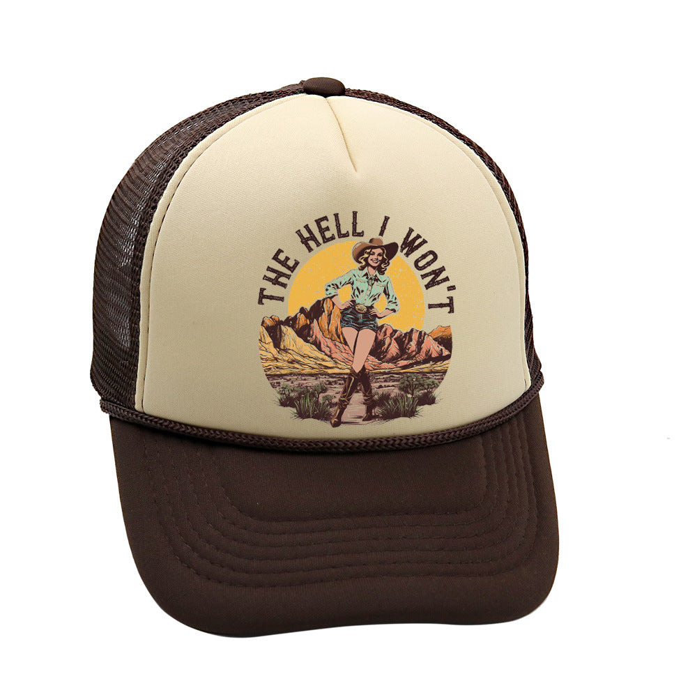 Wholesale Trucker Hat Western Style Cowboy Baseball Cap Printed Mesh Cap ACC-HT-HaiPu013