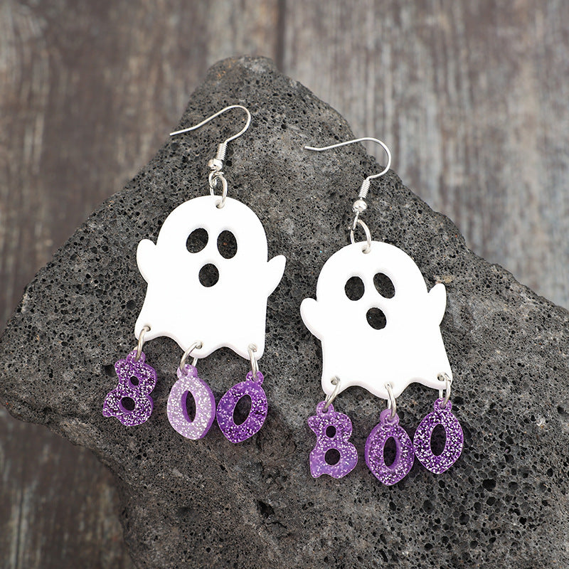 Wholesale  Personalized Acrylic Ghost ing Sequin Letter Halloween Earrings