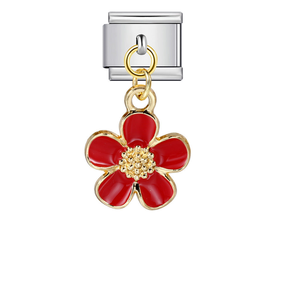 Wholesale Italian Charm Bracelet 9mm DIY single handmade flowerCreative Stainless Steel Composable Bracelet