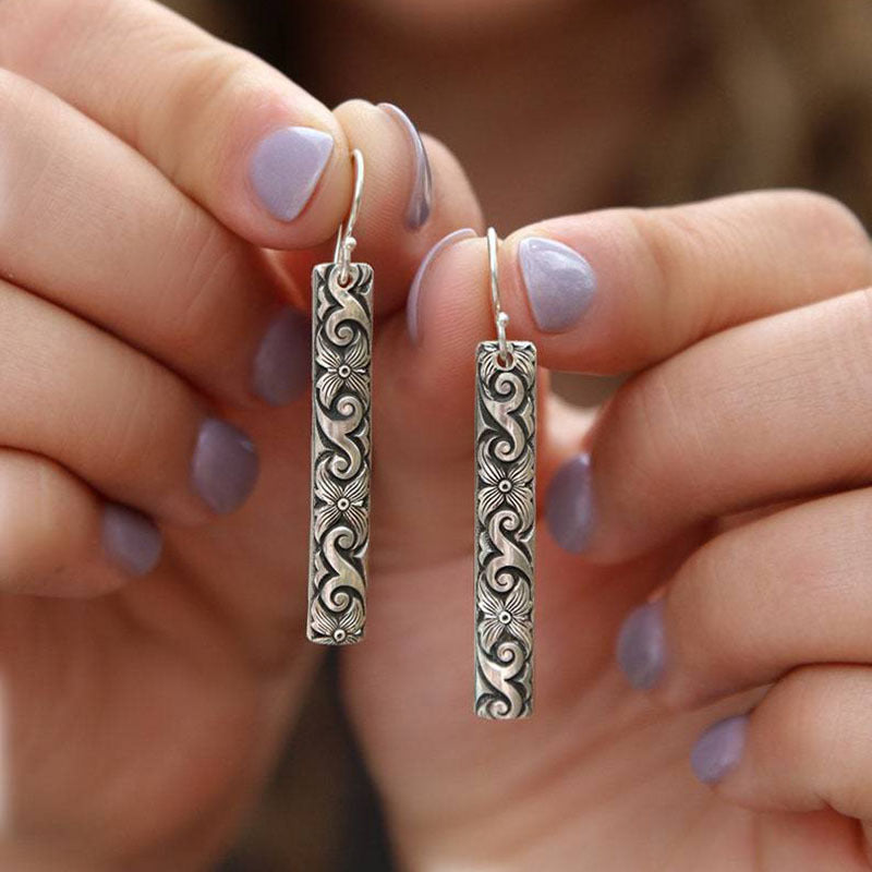 Wholesale Geometric Carved Flower Pendant Earrings