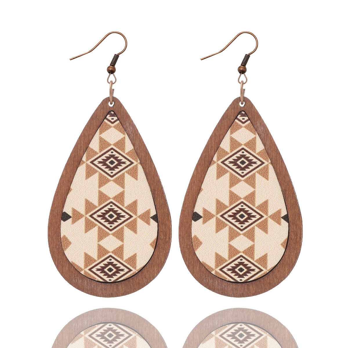 Wholesale Denim Cactus Cow Head Vintage Totem Pattern Leather Wood Earrings