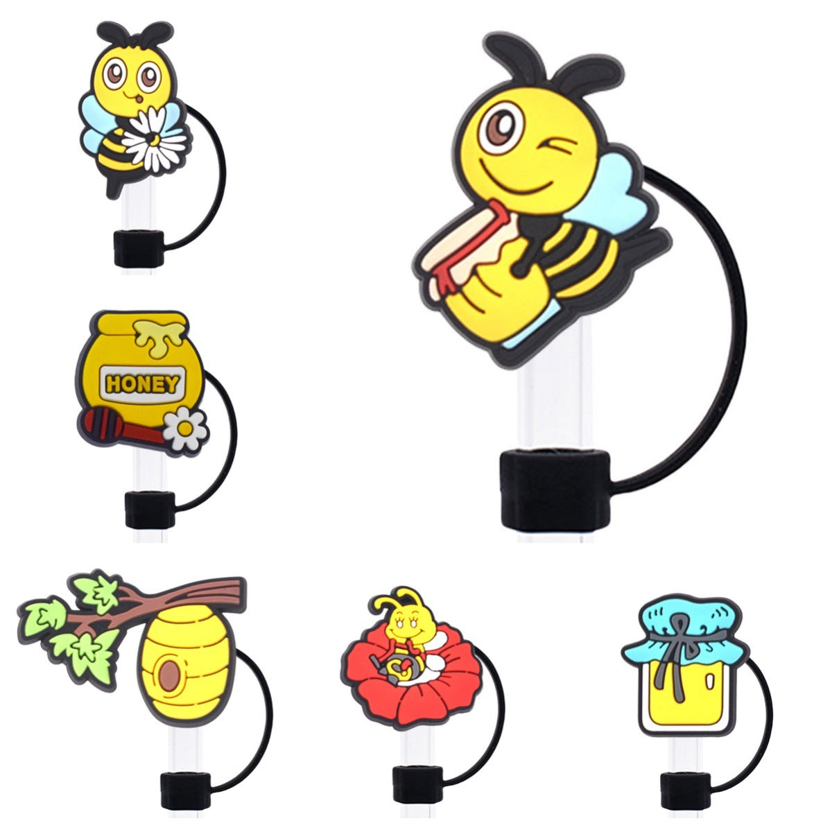 Wholesale 60pcs 10mm Straw Cover Cartoon Bee Silicone Straw Caps for Cup Decoration Straw Tube Cap ACC-SCR-SSL002