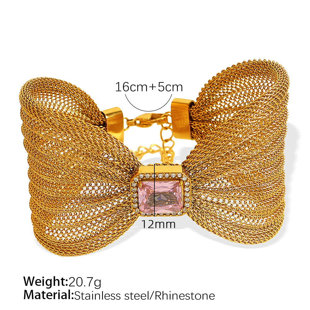 Wholesale Titanium Steel  Atmosphere Bracelet Bow Design Inlaid Stone Simple Bracelet