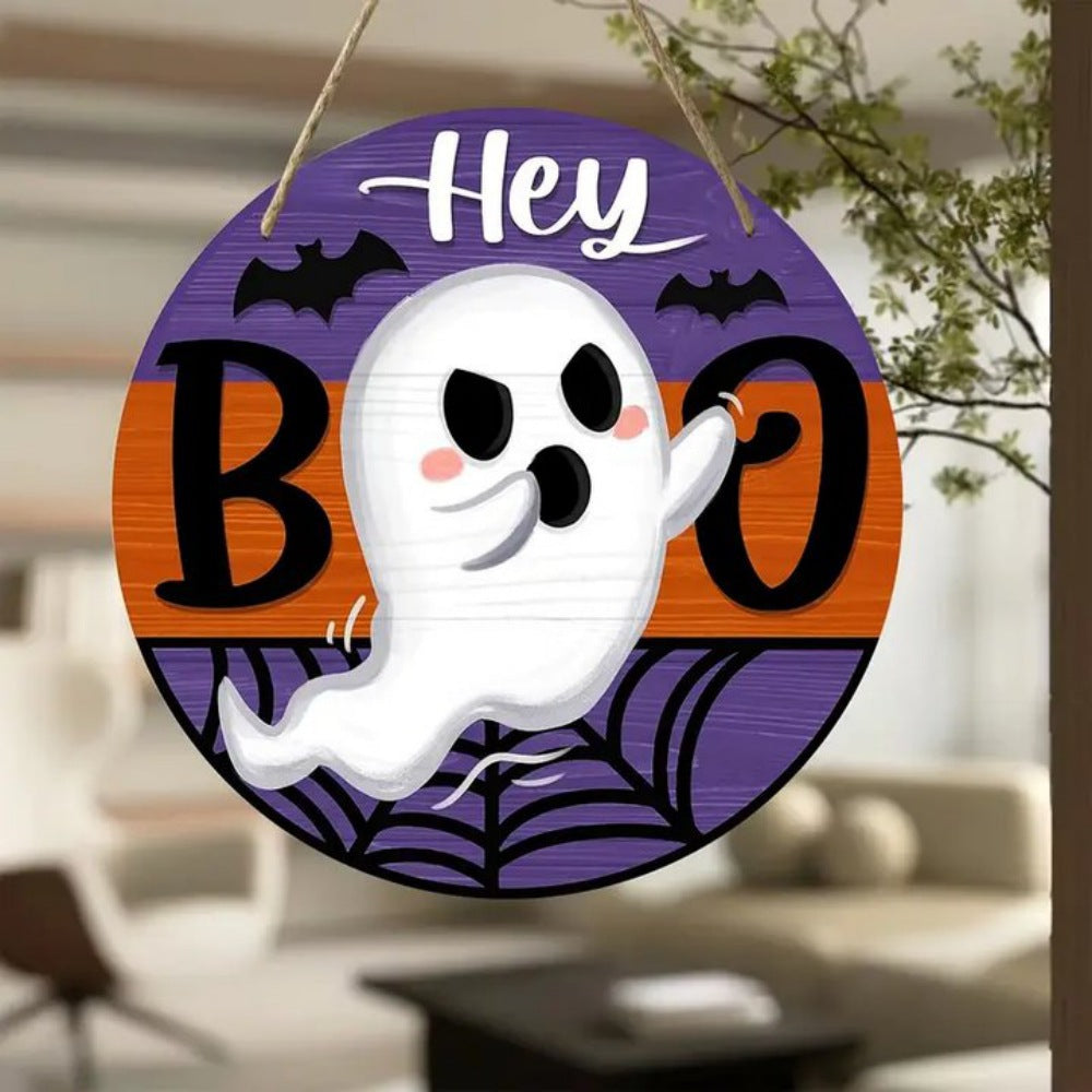 Wholesale Wooden round ghost sign  decoration
