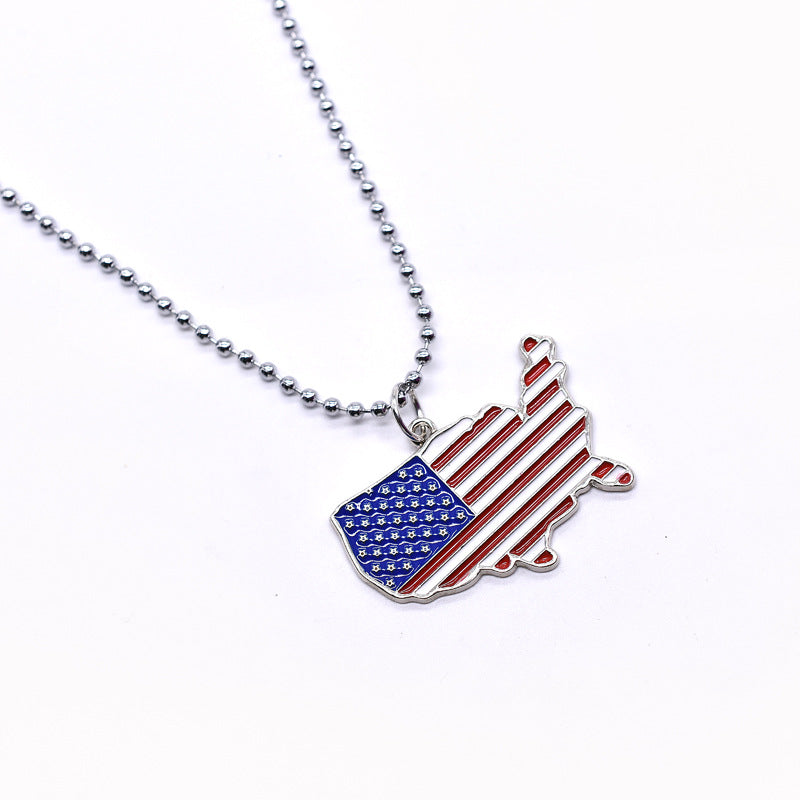 Wholesale United States Flag Zinc Alloy Pendant Necklace Independence Day Necklace