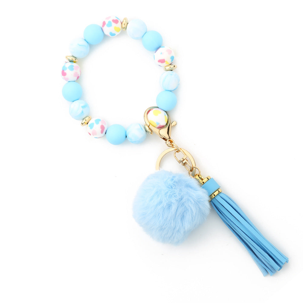 Wholesale  Silicone Bead Bracelet  Wrist Hair Ball Keychain