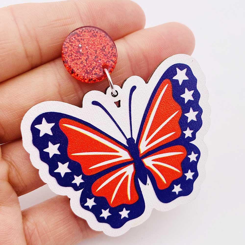 Wholesale American Flag Independence Day Butterfly Boots Sunflower Wooden Earrings ACC-ES-Cheny002