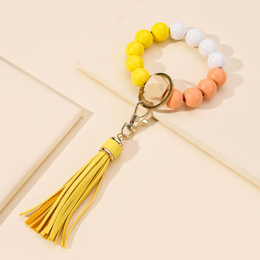 Wholesale Tassel Wood Beads Silicone Beads Bracelet Keychain