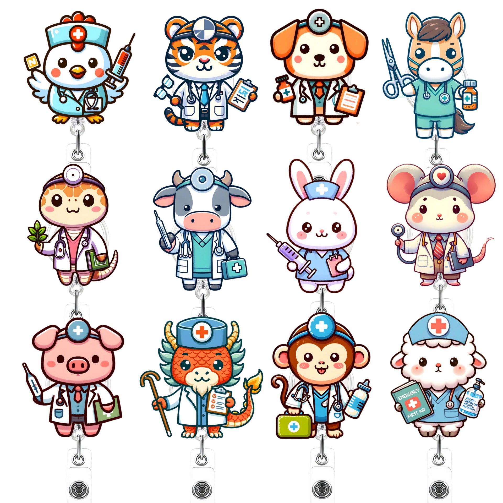 Wholesale Cute Cartoon Acrylic Retractable Clip Badge Keychain