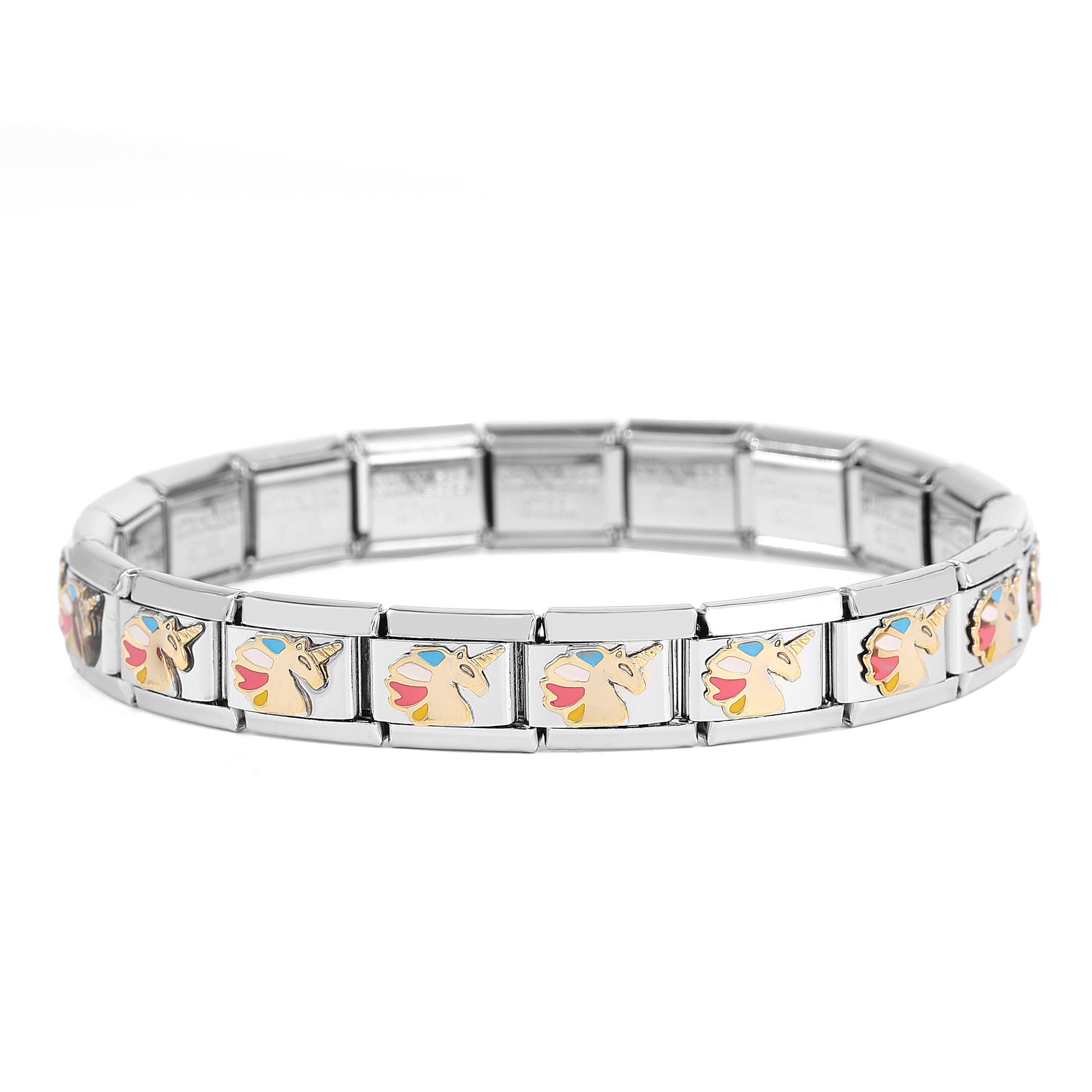 Wholesale 5pcs Italian Charm Bracelet Charm Module Stainless Steel Pink Peach Heart Bracelet 9mm DIY Pattern Free Stitching Detachable Composable Bracelet ACC-BT-XY002