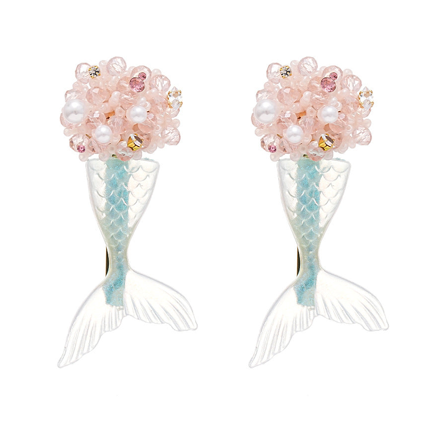 Wholesale  Resin Flower Cluster Mermaid Fish Tail Silver Earrings
