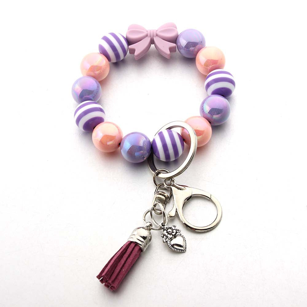 Wholesale Bow Acrylic Beaded Bracelet Keychain Wristlet Keychain ACC-KC-JinAn016