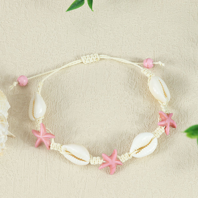 Wholesale  bohemian style natural shell starfish handmade woven bracelet