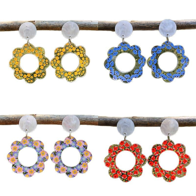 Großhandel floraler Acryl -Anhänger Ohrringe