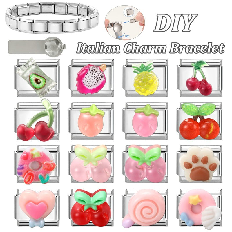 Wholesale 9mm Italian Charm Starter Bracelets DIY Fruit Series Stainless Steel Composable Bracelet