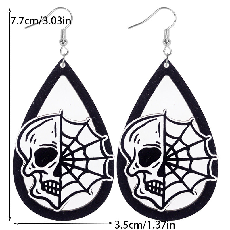 Wholesale Halloween BOO Bat Ghost Spider Web Wood Earrings ACC-ES-WeiAn001