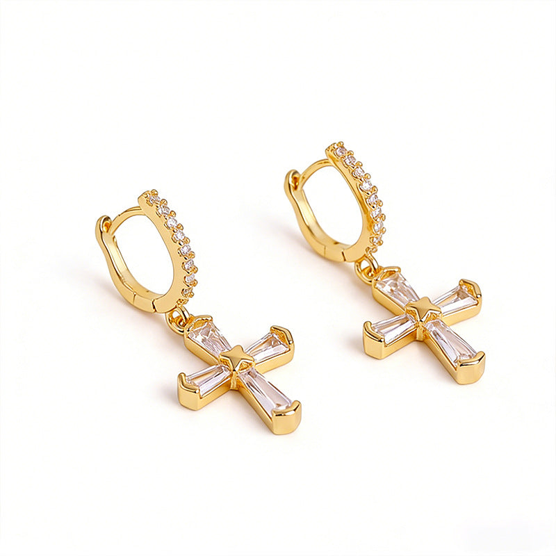 Wholesale 14k Gold Plated Zircon Cross Ear Cuffs Asymmetric Trendy Jewelry Accessory for Resale