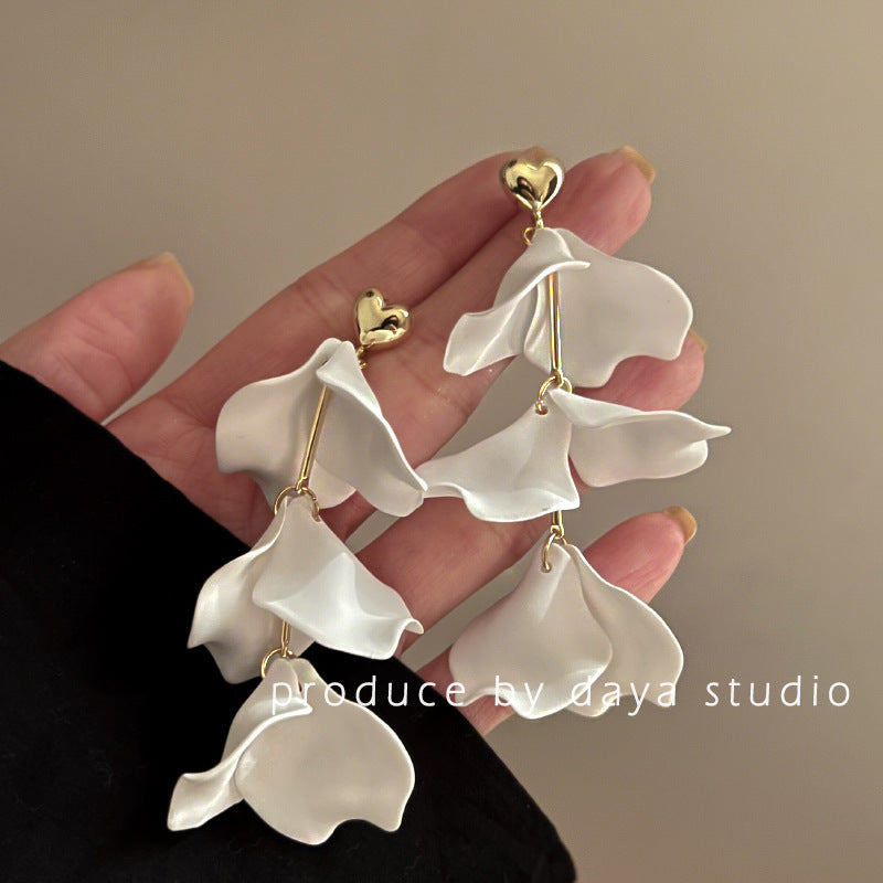 Wholesale  White Petal Long Earrings