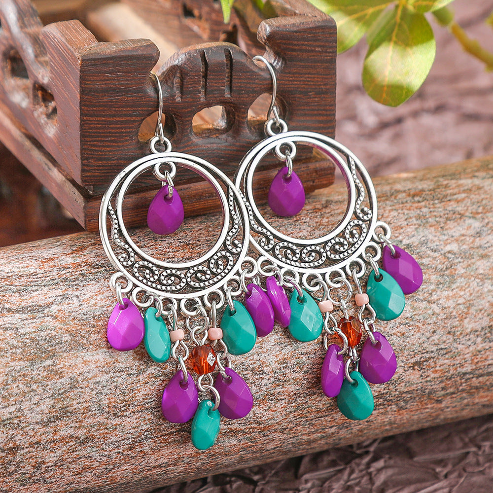 Wholesale Retro Palace Style Geometric Hollow Tassel Earring Set - Trendy Fashion Accessory for Everyday Wear