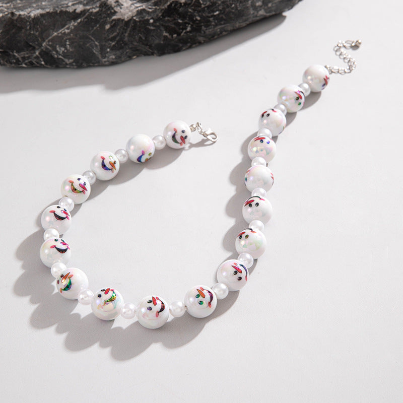 Wholesale  Acrylic Snowman Beaded Pearl Beaded Christmas Necklace
