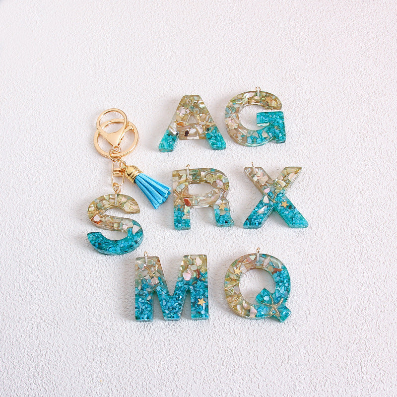 Wholesale Glitter 26 English Letter Tassel Keychain